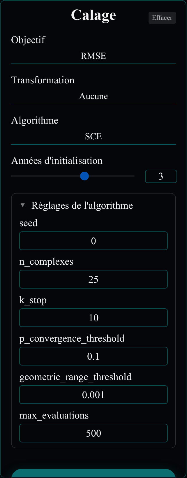 Réglages SCE