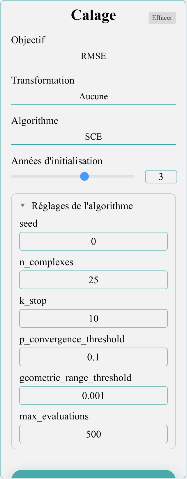Réglages SCE